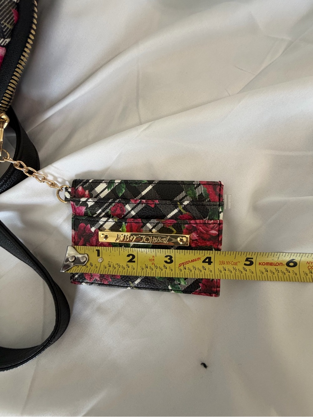 Betsey Johnson Black Plaid Floral Cat Mini Backpack - Picture 10 of 14